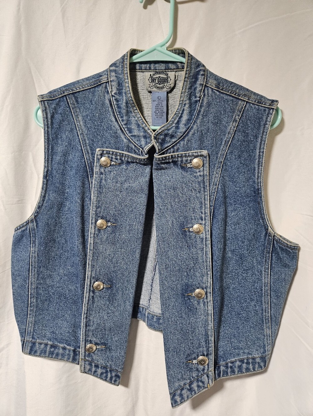 Vintage Denim Button-Front Sleeveless Vest - Blue